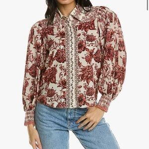 Alice + Olivia Red and Cream Floral Blouse